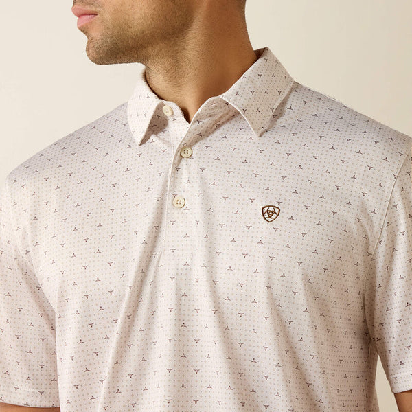 Ariat Mens All Over Print Moonbean Steer Print Classic Fit Polo-10071496
