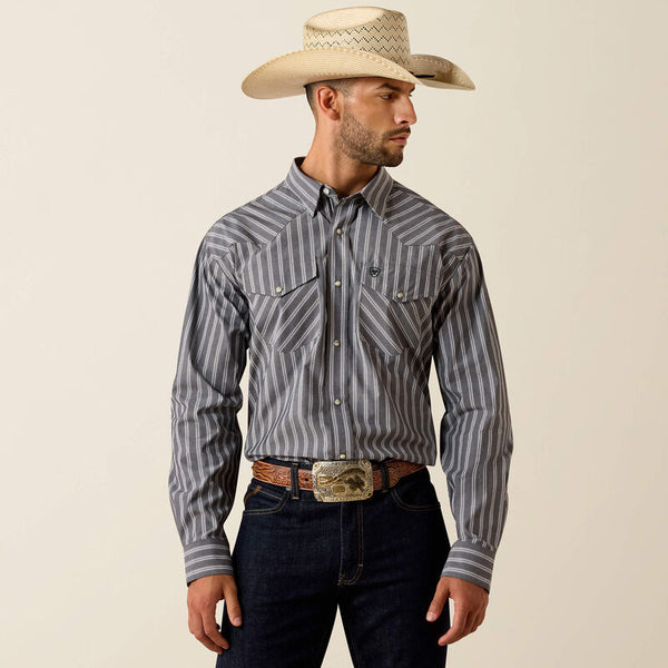 Ariat Mens Grey Stripe Pro Series Theron Classic Fit Snap Shirt-10071725