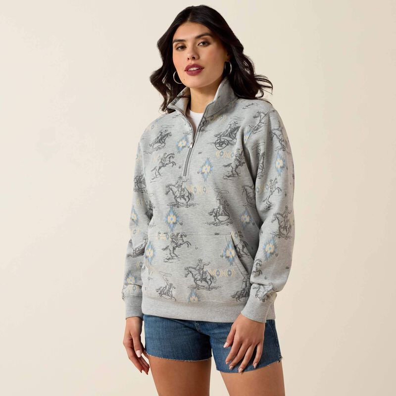 Ariat Ladies Heather Grey Sapphire 1/2 Zip Sweatshirt-10071775