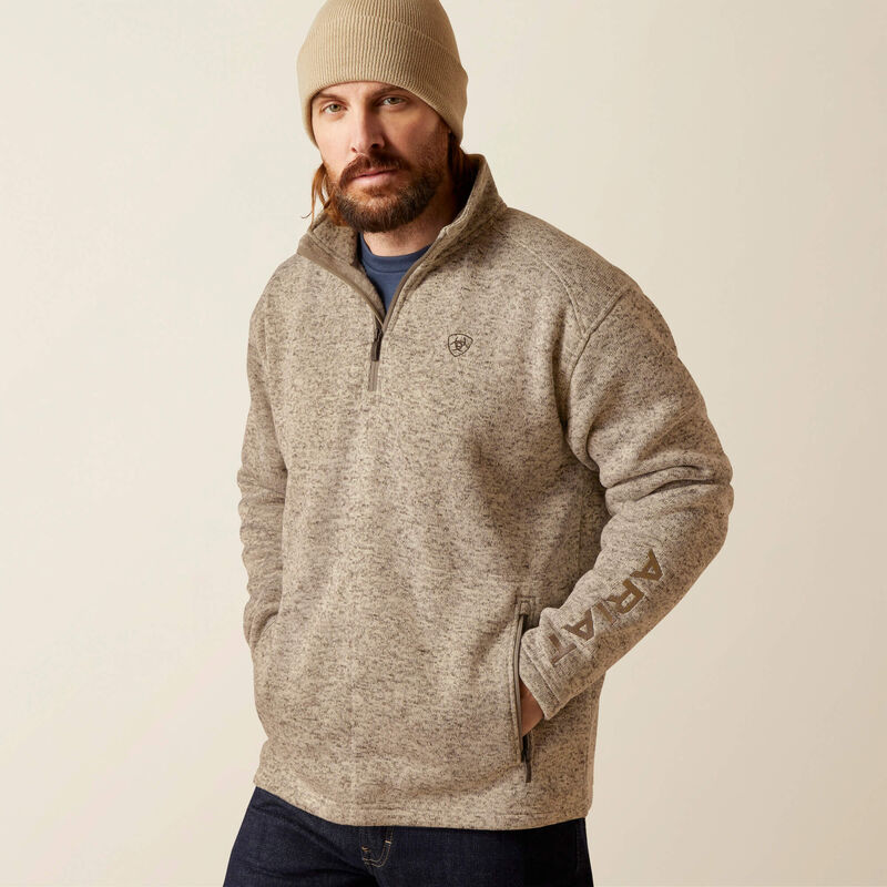 Ariat Mens Beige Caldwell Logo 1/4 Zip Sweater-10073710
