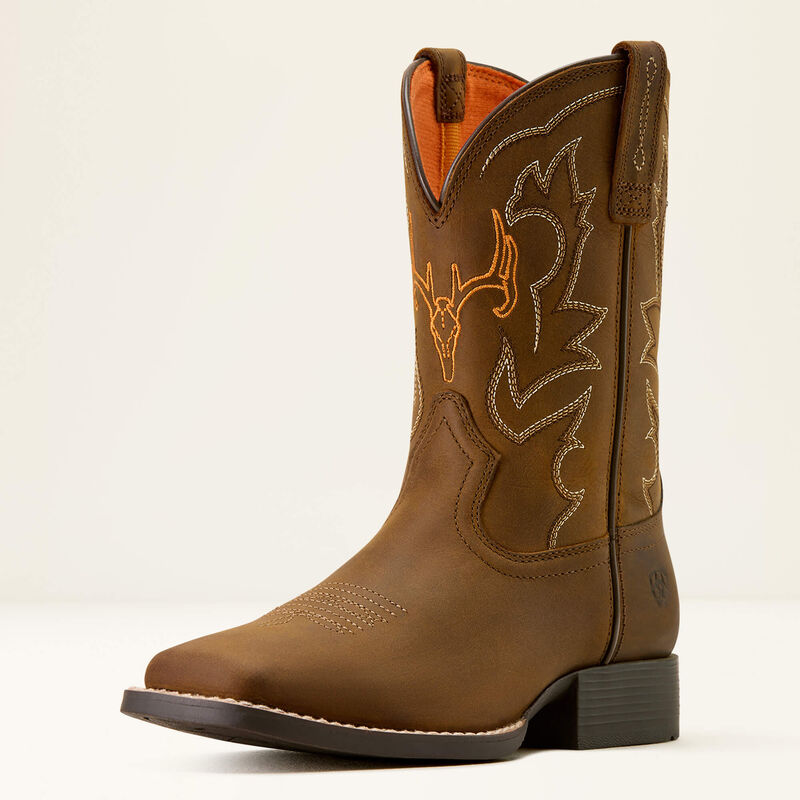 Ariat Youth Deer Ridge Wide Square Toe Western Boot - Distressed Brown - 10074193
