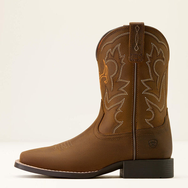Ariat Youth Deer Ridge Wide Square Toe Western Boot - Distressed Brown - 10074193