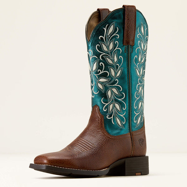 Ariat Ladies Round Up Holly Wide Square Toe Boot - Brown/Metallic - 10074373