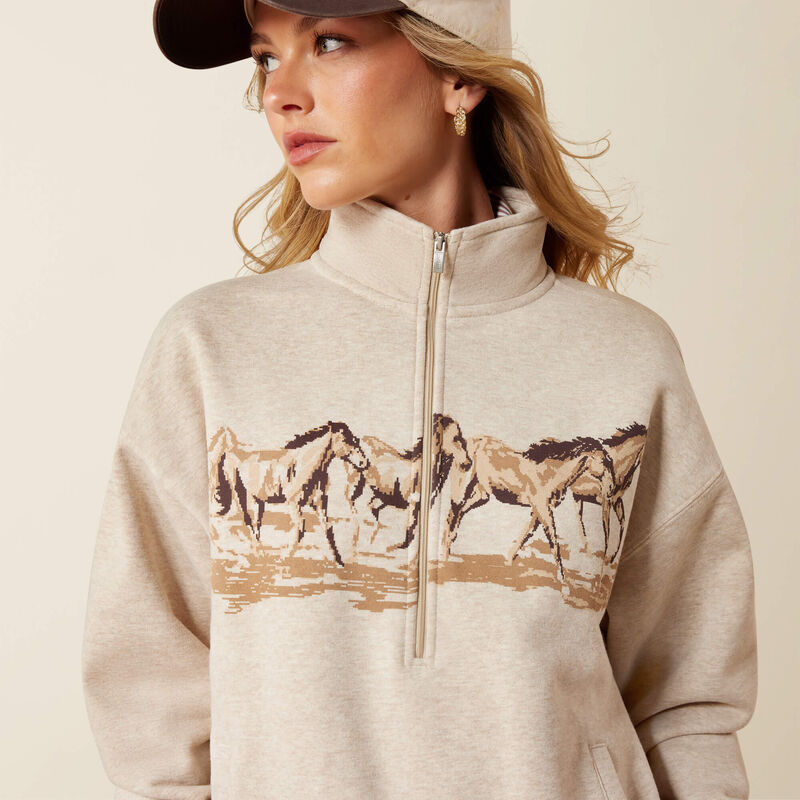 Ariat Ladies Running Wild 1/2 Zip Sweatshirt Oatmeal Heather 10079255