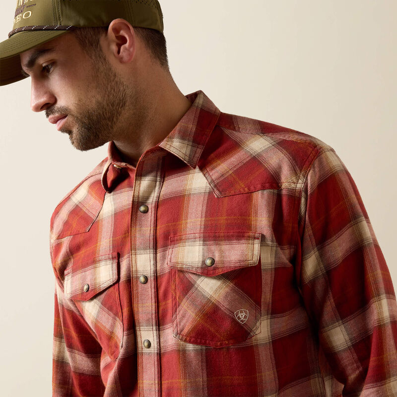 Ariat Men's Retro Hatford Fitted Snap Shirt Rosewood Plaid 10079448