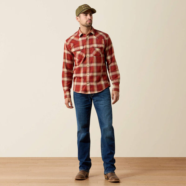 Ariat Men's Retro Hatford Fitted Snap Shirt Rosewood Plaid 10079448