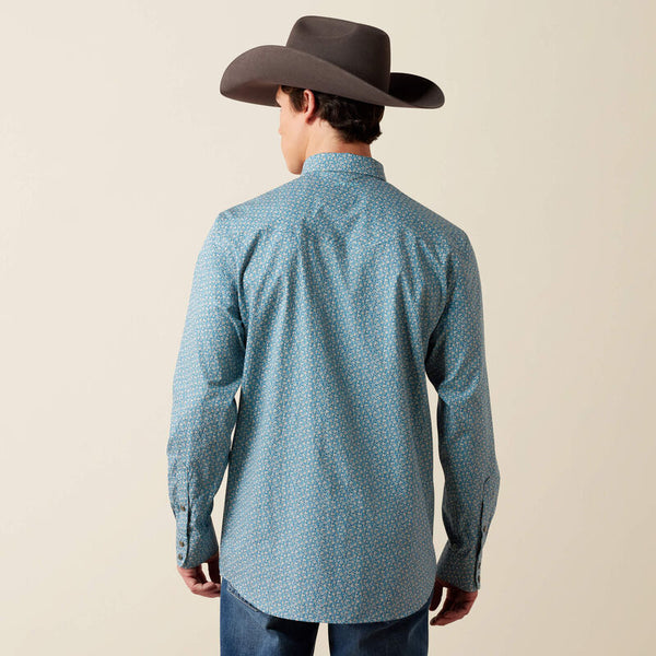 Ariat Men's Wrinkle Free Bram Fitted Snap Shirt Corsair Blue Floral 10079659