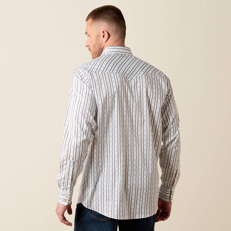 Ariat Men's Everything Classic Fit Snap Shirt White Geo Stripe 10079769