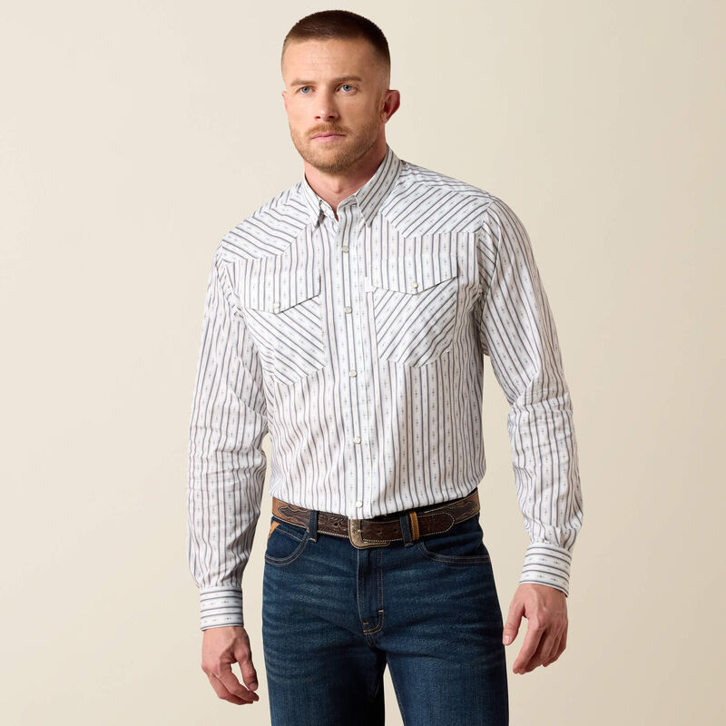 Ariat Men's Everything Classic Fit Snap Shirt White Geo Stripe 10079769