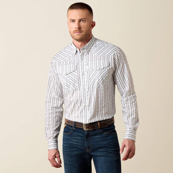 Ariat Men's Everything Classic Fit Snap Shirt White Geo Stripe 10079769