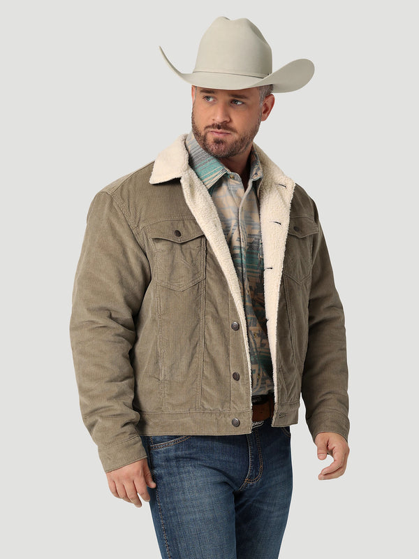 Wrangler Men's Cowboy Cut Sherpa Lined Corduroy Jacket in Nomad 112335725