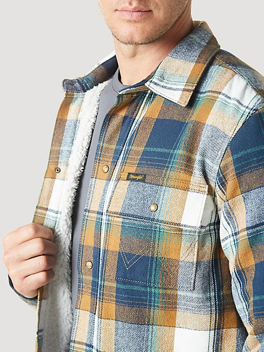 Wrangler Men's Sherpa Lined Flannel Shirt Jacket in Blue Spruce 112355729
