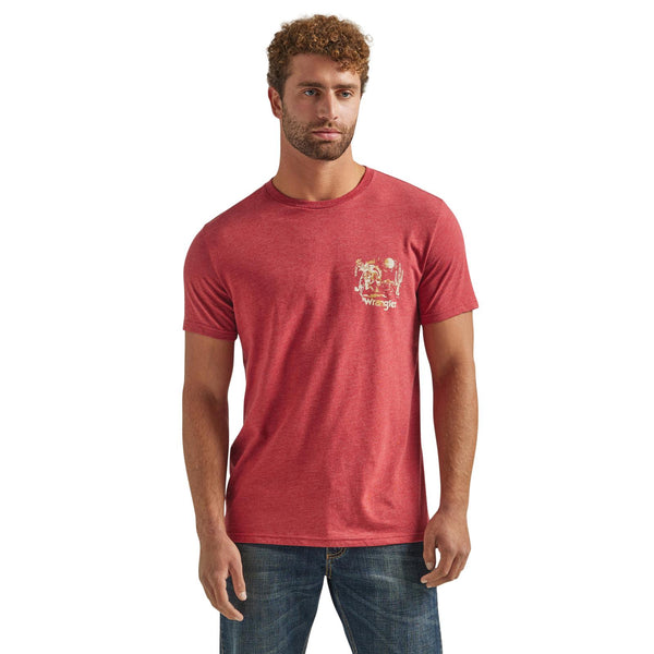 Wrangler Men's Washed Red with Desert Born Free Graphic Short Sleeve T-Shirt 112339563