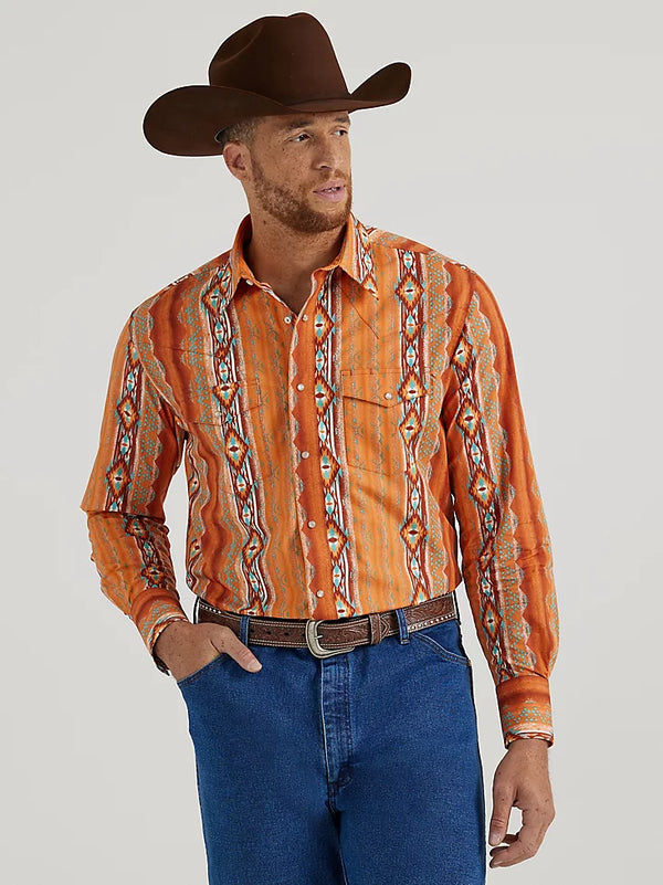 Wrangler Men's Checota Long Sleeve Western Snap Print Shirt 112344417