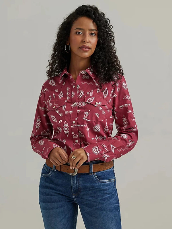 Wrangler Ladies Long Sleeve Print Western Snap Shirt 112344638