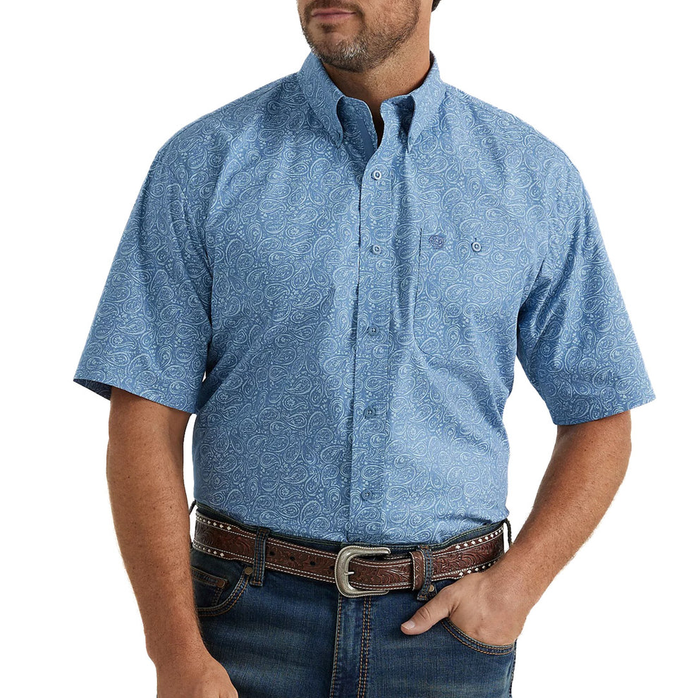 Wrangler Mens Blue Paisley Short Sleeve Button Up-112346536