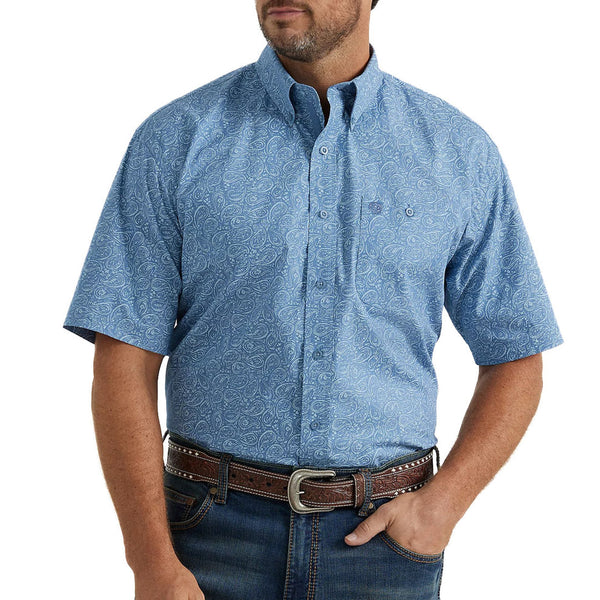 Wrangler Mens Blue Paisley Short Sleeve Button Up-112346536