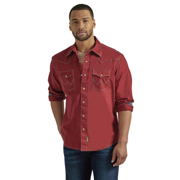 Wrangler Men's Retro Premium Long Sleeve Shirt Modern Fit Red 112346600