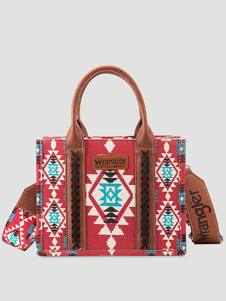 Wrangler Ladies Southwestern Print Cross Body Canvas Mini Tote in Burgundy WG2203-8120SBDY