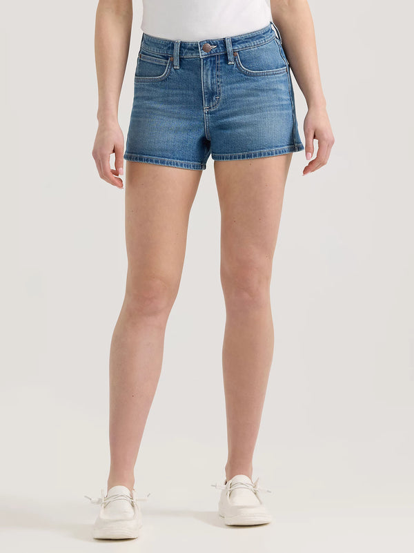 Ladies Wrangler Retro Mae Mid Rise Embellished Patch Short - Aurora - 112359398