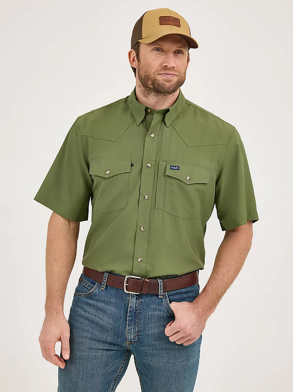 Men's Wrangler Performance Snap Short Sleeve Western Shirt - Green - 112359446