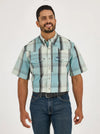 Men's Wrangler Performance Snap Short Sleeve Plaid Shirt - Clod Blues - 112359447
