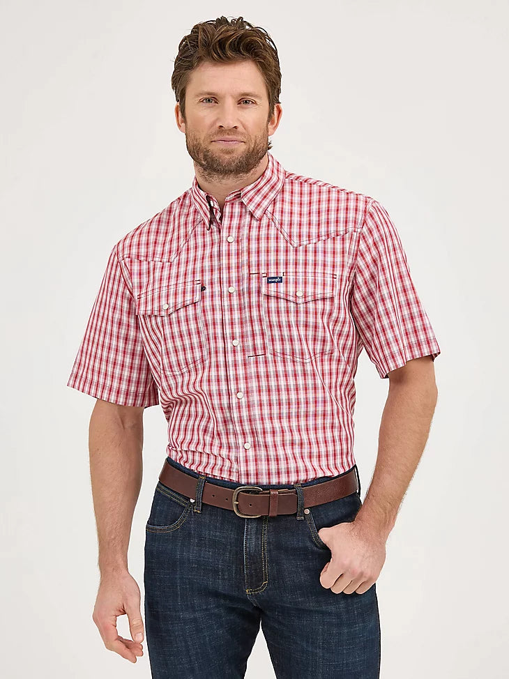 Wrangler Mens Performance Short Sleeve Shirt - Red Plaid - 112359448
