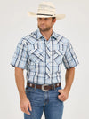 Wrangler Mens 20X Competition Advanced Comfort Short Sleeve Western Snap Shirt - Dust Blue Plaid - 112359572