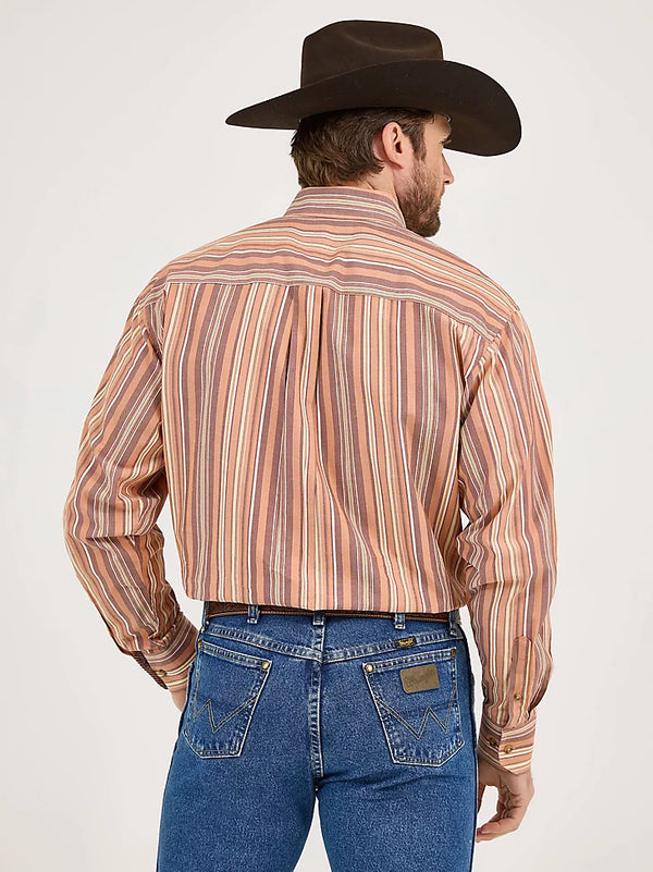 Wrangler Men's George Strait Long Sleeve Stripe Button Down - Earth Brown Stripe - 112359952