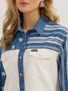 Wrangler Ladies Pieced Boyfriend Denim Western Snap Shirt - Stars N Stripes - 112362252