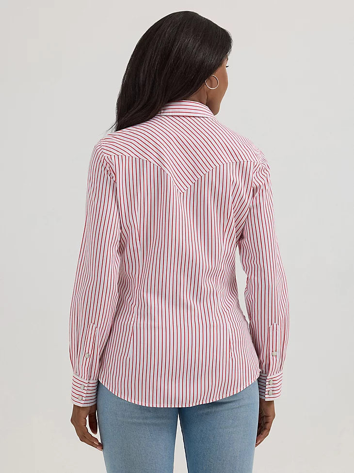 Wrangler Ladies All Occasion Red Stripe Western Snap Shirt-112364271