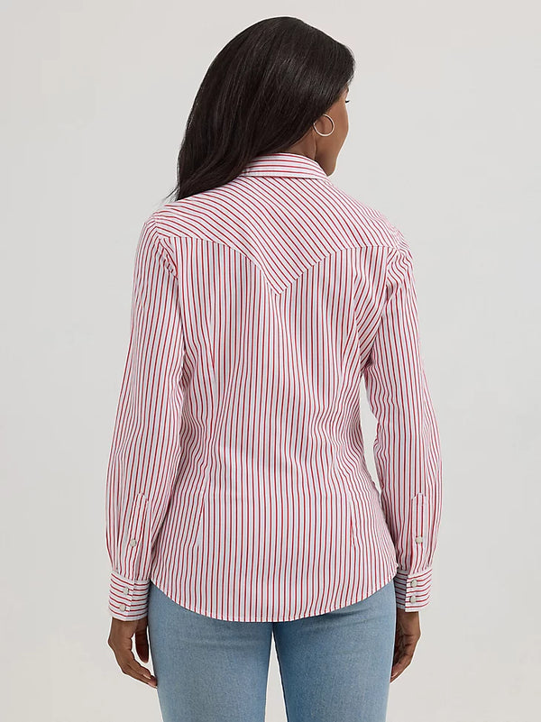 Wrangler Ladies All Occasion Red Stripe Western Snap Shirt-112364271