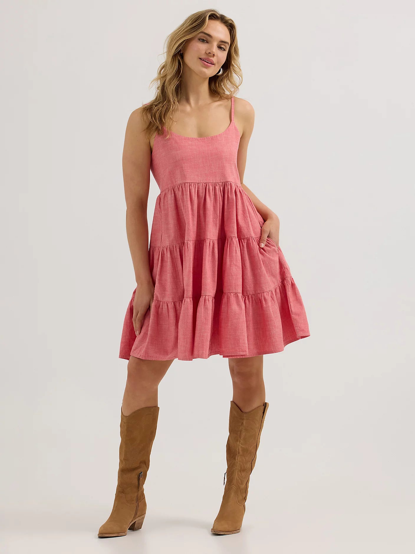 Wrangler Ladies Strappy Tiered Dress - Red - 112365032