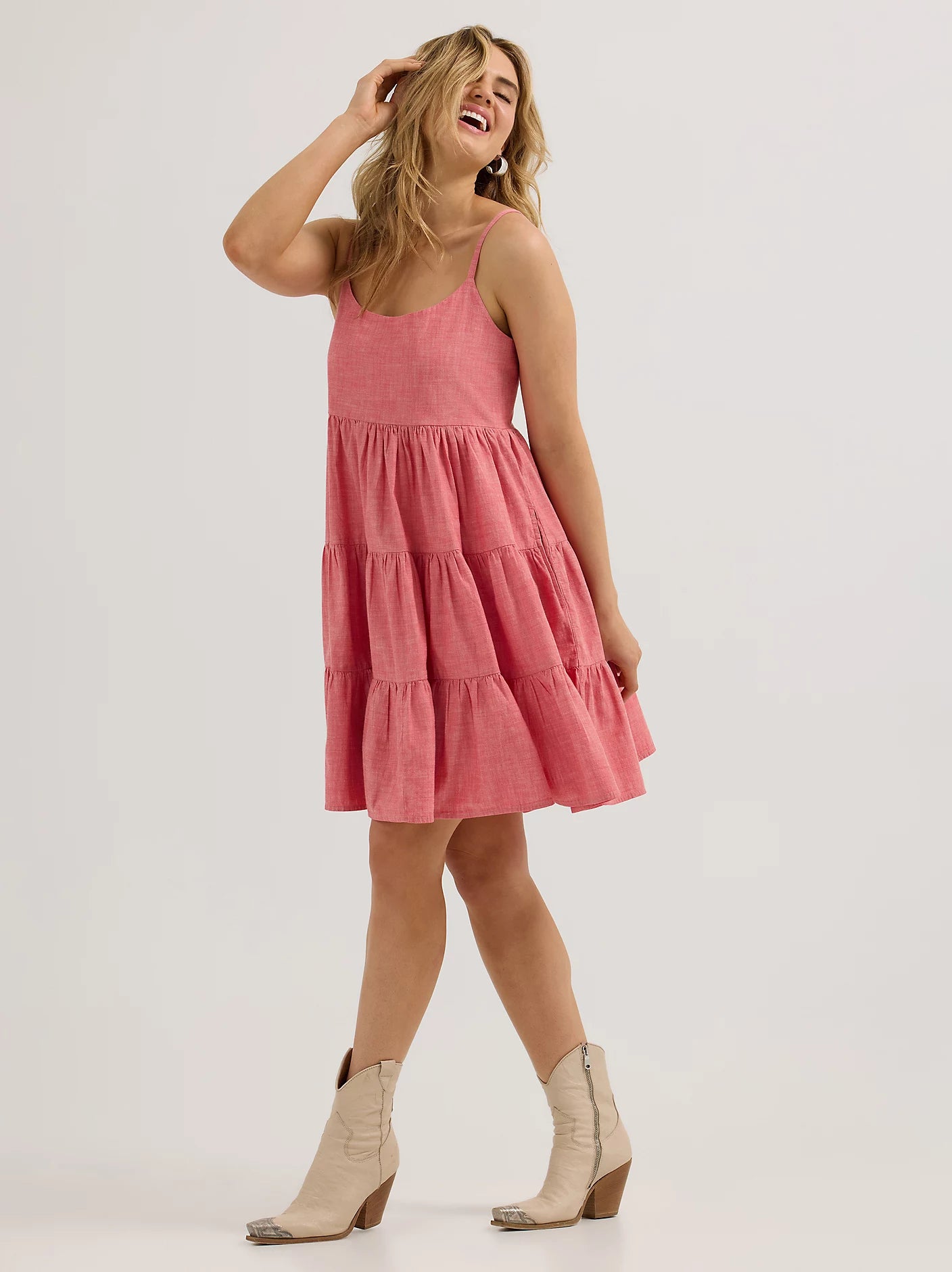 Wrangler Ladies Strappy Tiered Dress - Red - 112365032