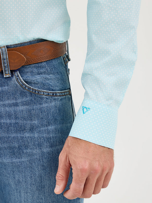 Wrangler Men's Cody Johnson Aqua Bursts Button Down-112365524