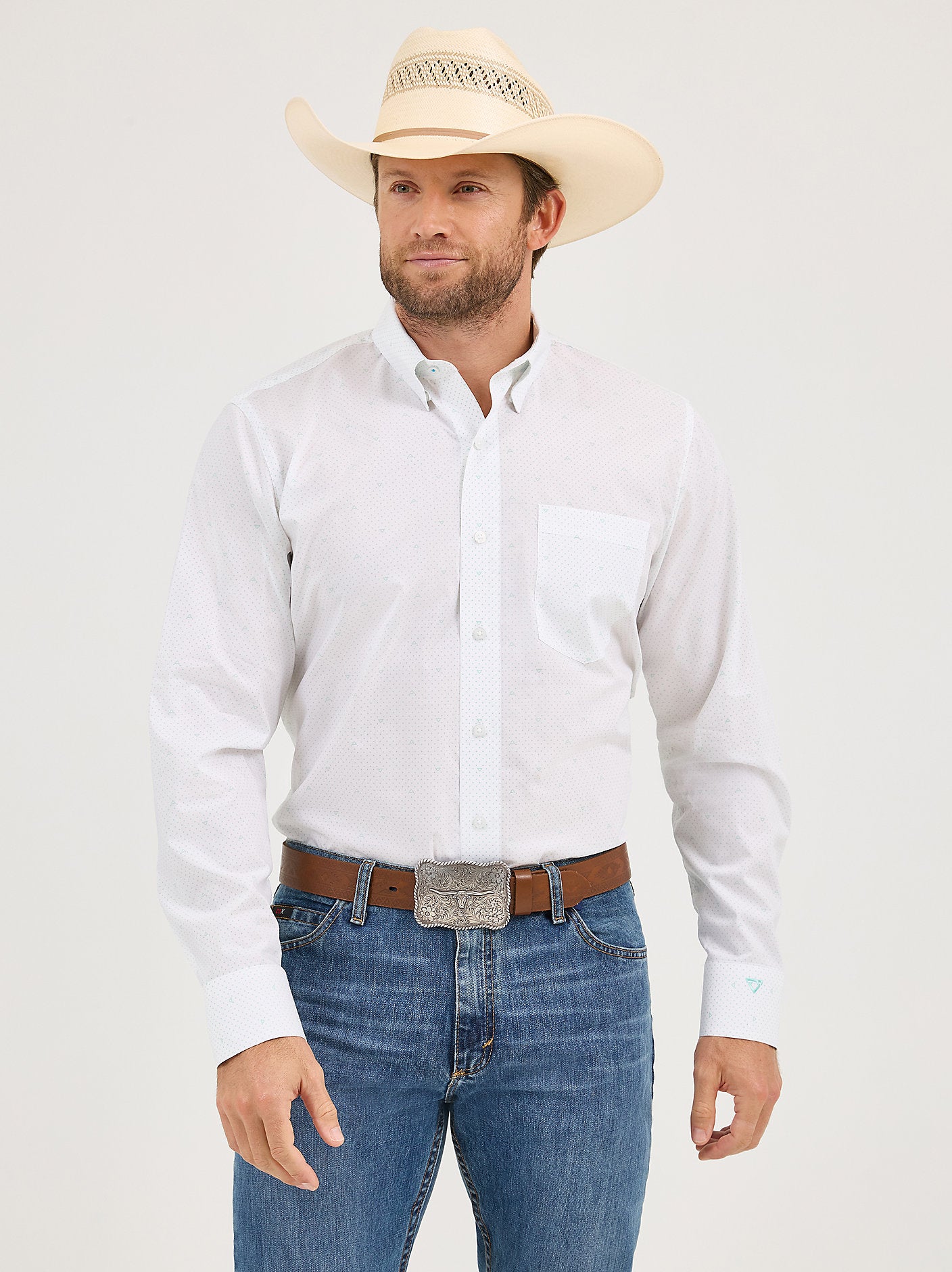 Wrangler Men's Cody Johnson Ceramic White Dot Button Down Shirt-112365607