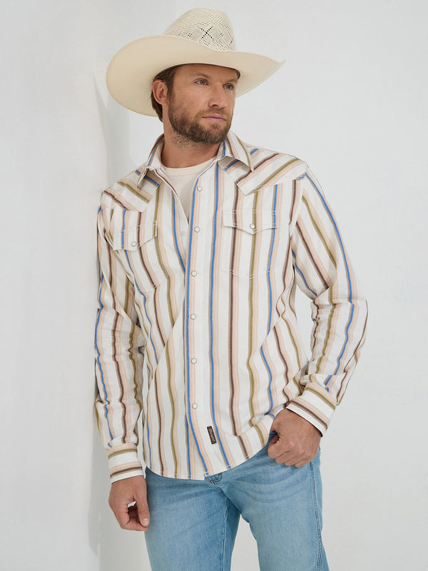 Wrangler Mens Retro Premium Brushpopper Stripe Snap SHirt-112365630
