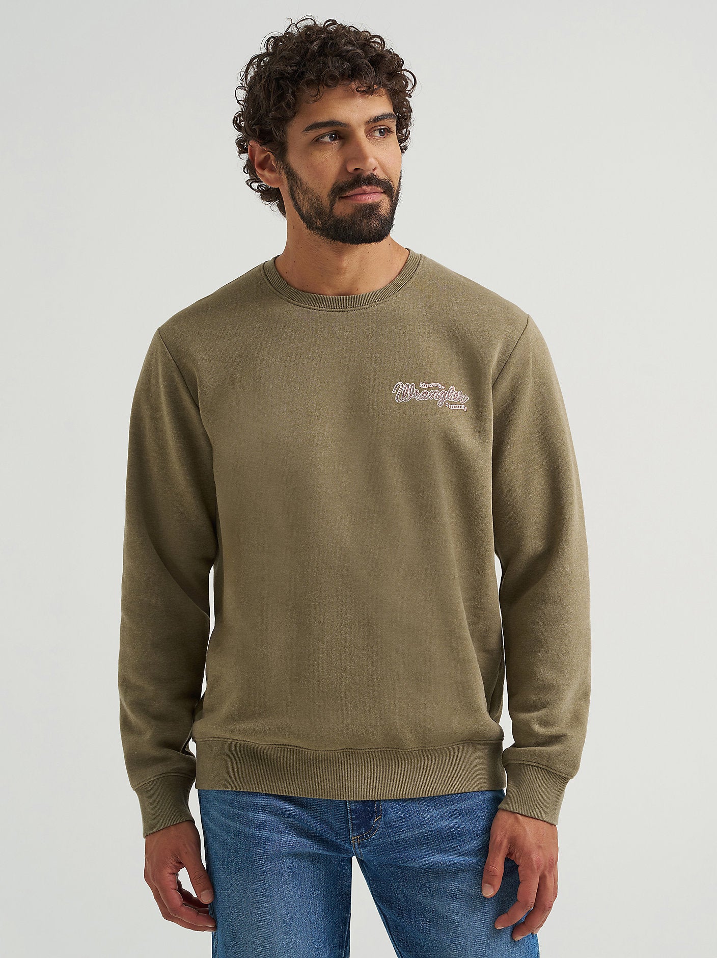 Wrangler Mens Burnt Olive Graphic Long Sleeve Pullover-112365699