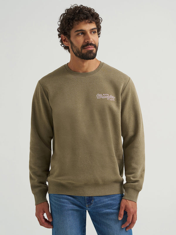 Wrangler Mens Burnt Olive Graphic Long Sleeve Pullover-112365699