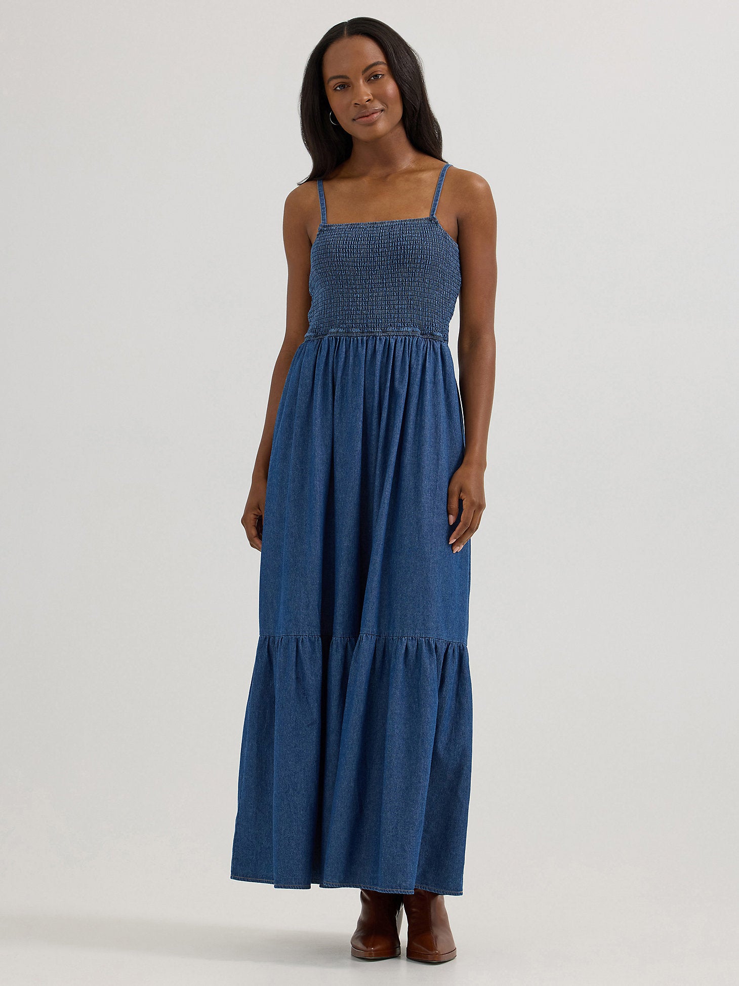 Wrangler Ladies Smocked Bodice Denim Maxi Dress-112365768