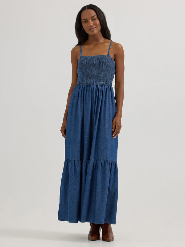 Wrangler Ladies Smocked Bodice Denim Maxi Dress-112365768