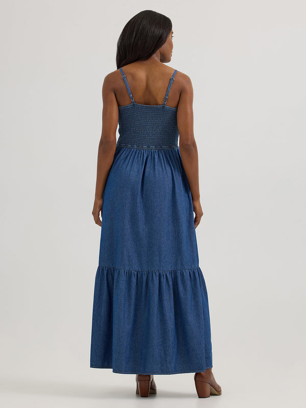 Wrangler Ladies Smocked Bodice Denim Maxi Dress-112365768