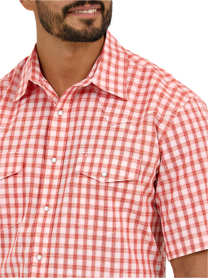 Wrangler Mens Picnic Red Wrinkle Resist Short Sleeve Shirt-112365851