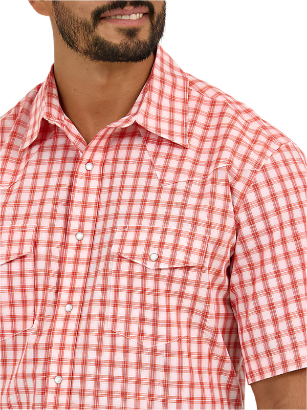 Wrangler Mens Picnic Red Wrinkle Resist Short Sleeve Shirt-112365851