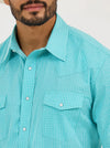 Wrangler Men's Wrinkle Resist Short Sleeve Turquoise Snap Plaid Shirt-112365853