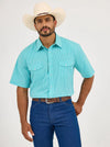 Wrangler Men's Wrinkle Resist Short Sleeve Turquoise Snap Plaid Shirt-112365853