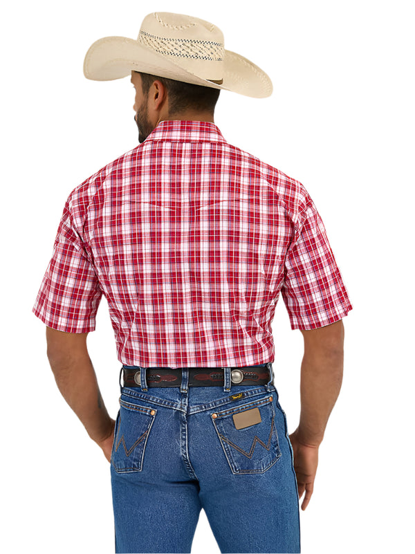 Wrangler Mens Candy Apple Wrinkle Resist Short Sleeve Plaid Button Up-112365854