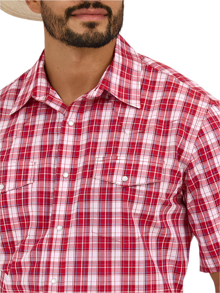 Wrangler Mens Candy Apple Wrinkle Resist Short Sleeve Plaid Button Up-112365854