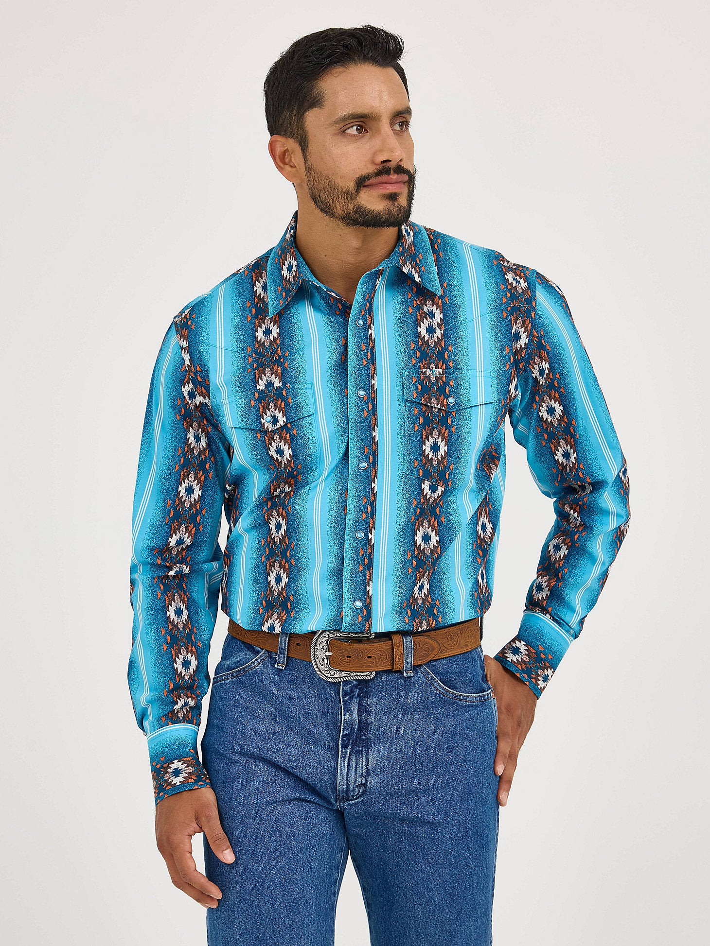 Wrangler Men's Checotah Sea Salt Blue Snap Shirt-112365886