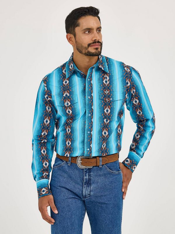 Wrangler Men's Checotah Sea Salt Blue Snap Shirt-112365886